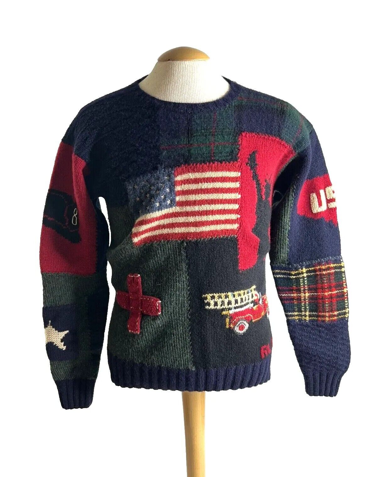 Polo Ralph Lauren Men’s Medium 100% Wool Hand Knit 9/11 Tribute FDNY Sweater