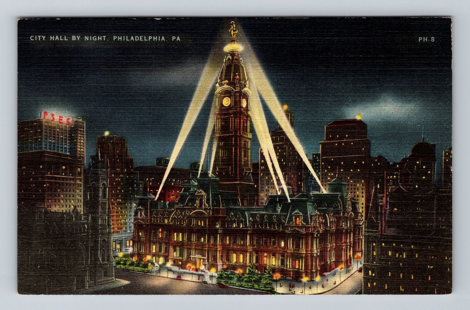 Philadelphia PA-Pennsylvania, City Hall by Night, Antique Vintage Postcard