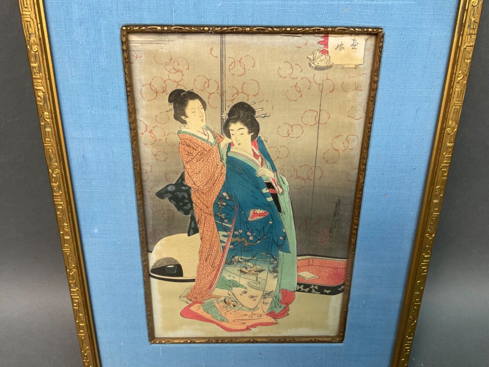 Ogata Gekko, Ukiyoe, Japanese original handmade woodblock print, two Geisha\'s