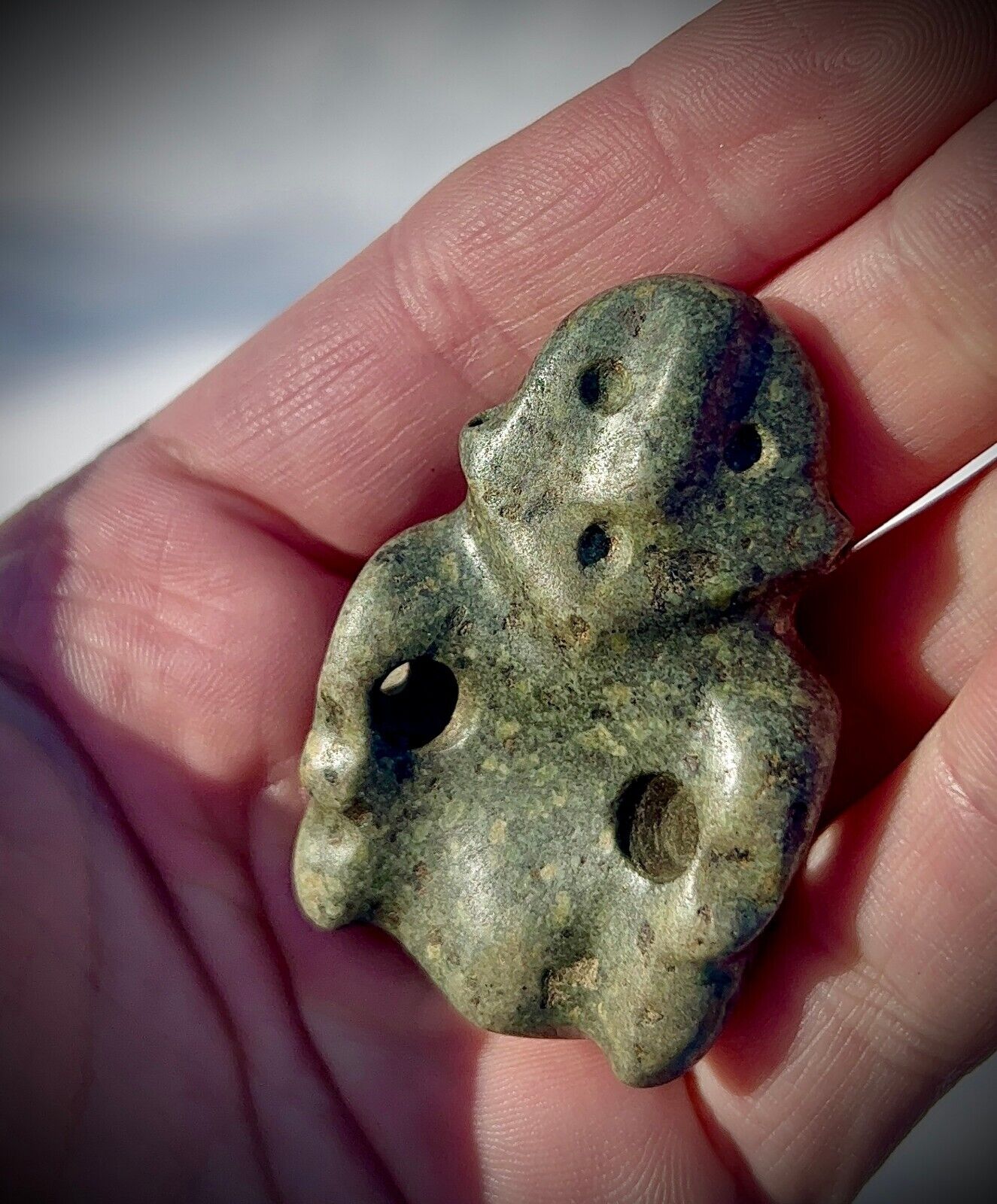 ANCIENT Pre-Columbian Colima Stone FROG/MAN Wearable Amulet 300 BC - 300 AD