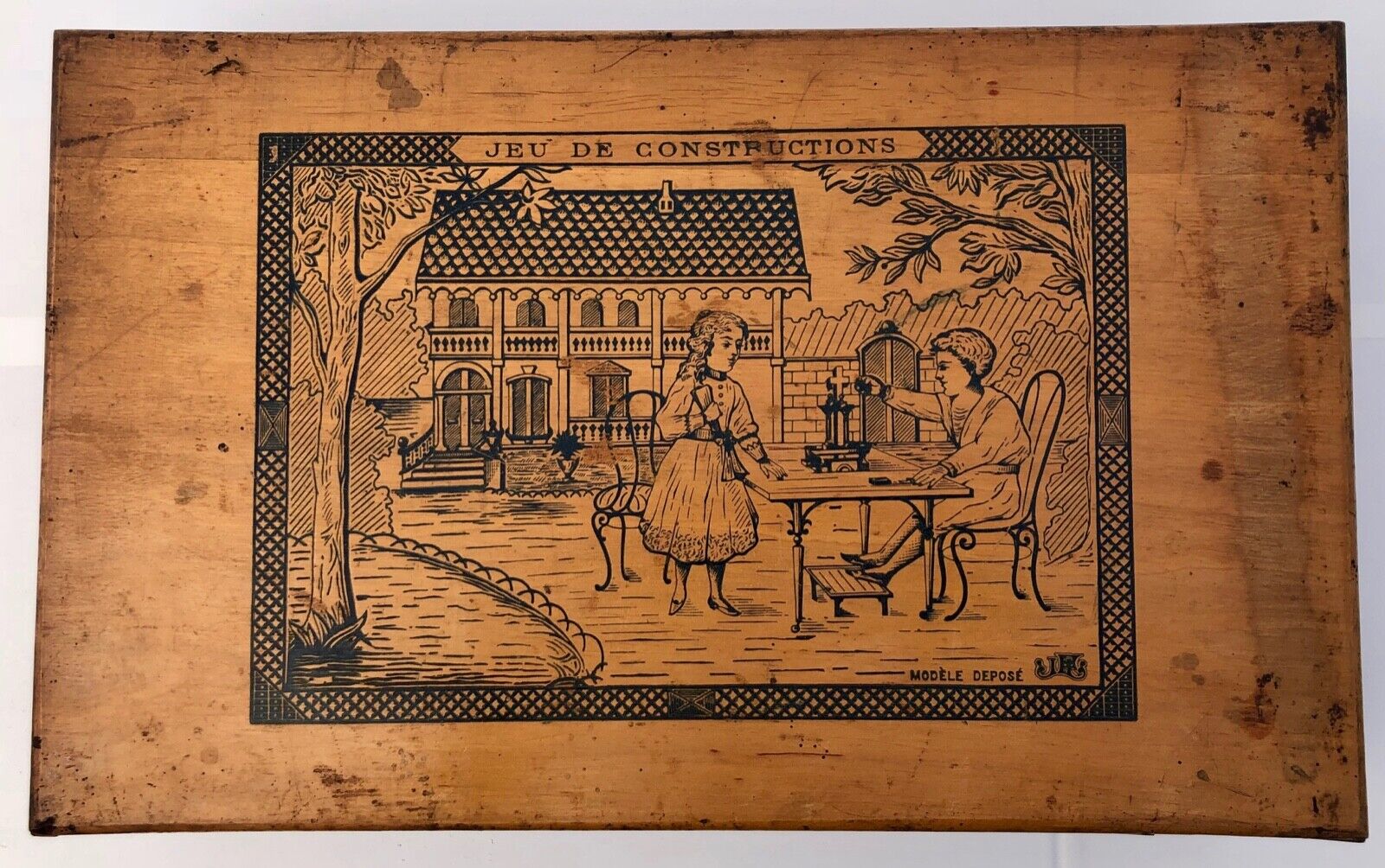 French Early 1900s Wooden Construction Game, Beautiful Architectural Details