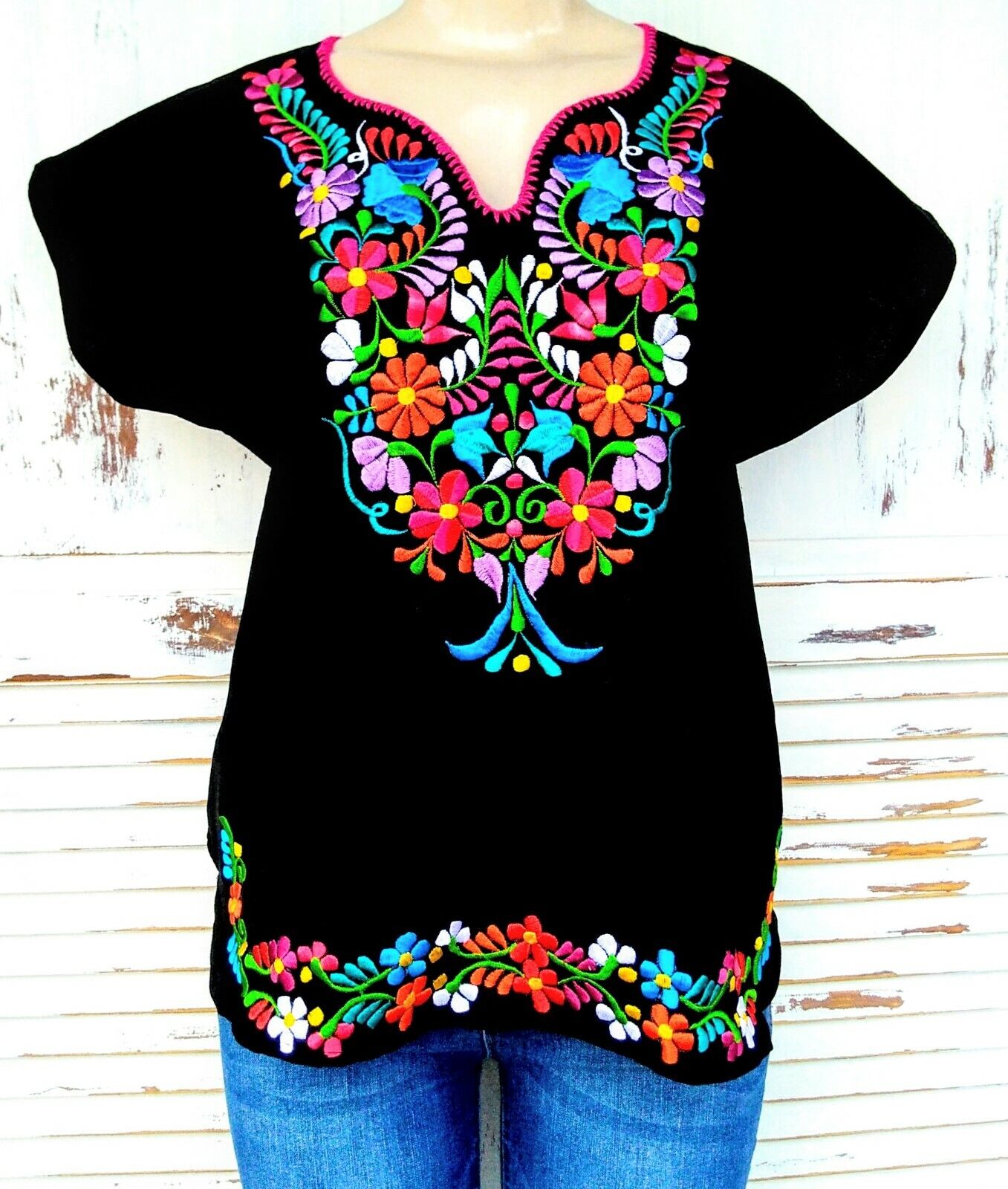 Mexican Embroidered Women\'s Blouse Assorted Sizes & Colors S To 3XL Peasant Top