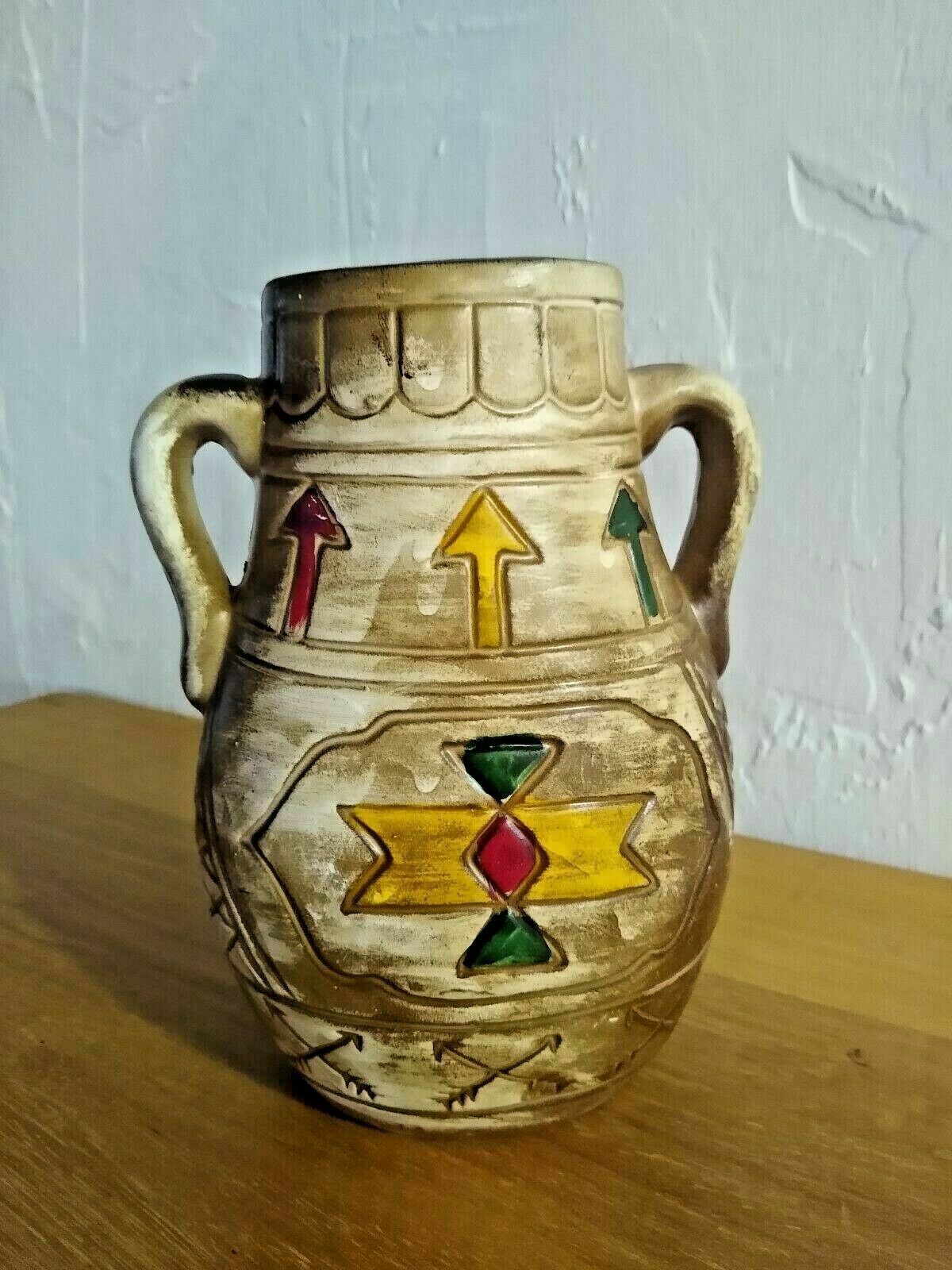 Vintage Tourist Pottery Vase Native Indian Symbols