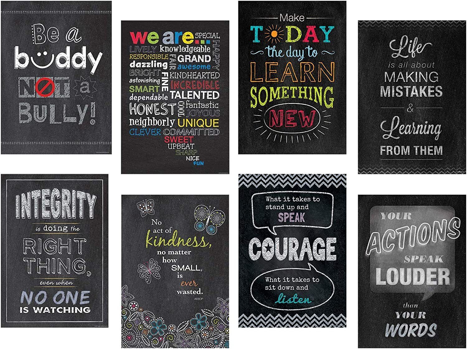 CTP Inspire U 8-Poster Chalk It Up Pack, Classroom Posters, 13 3/8” x 19” Each