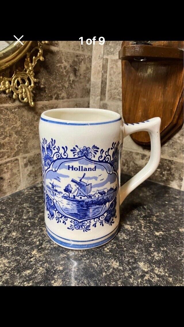 Vintage Hollands Delf’s Blauw Ceramic Beer Mug 