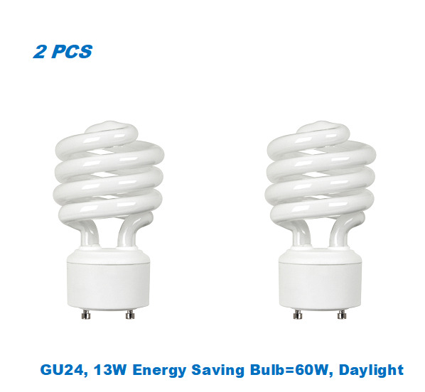 2 Bulbs, Twister GU24,13W Energy Saving Bulb= 60W, DayLight 5000K, UL Listed