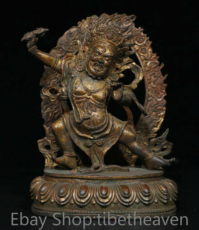 9.2” Old Tibetan Copper Gems Buddhism Mahakala Wrathful Deity Buddha Sculpture