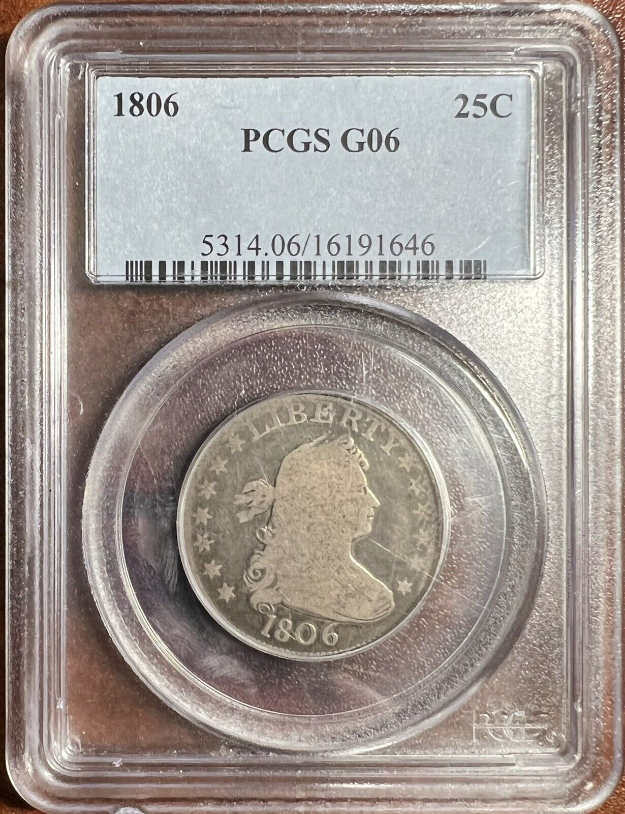 1806 Draped Bust Quarter PCGS Verified G-6 Great Problem-free Type Coin
