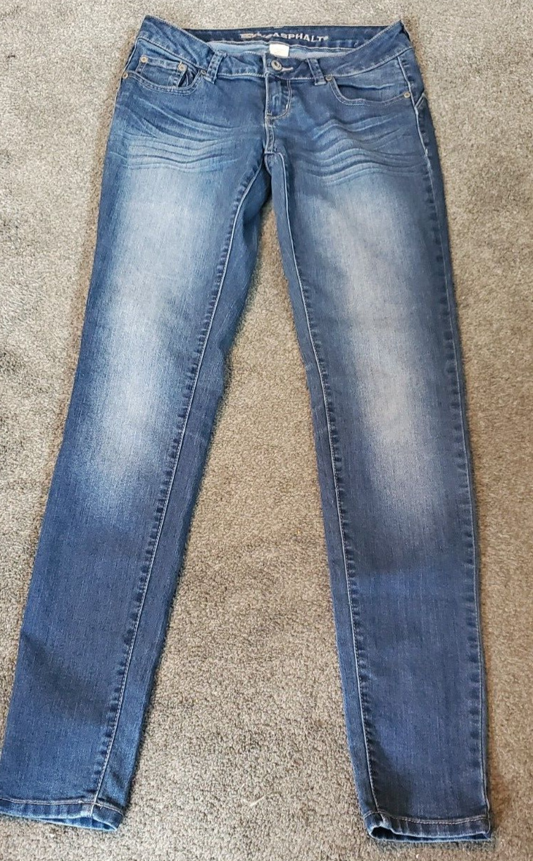 Women\'s Blue Asphalt Skinny Medium Faded Stretch Blue Jeans Size 9