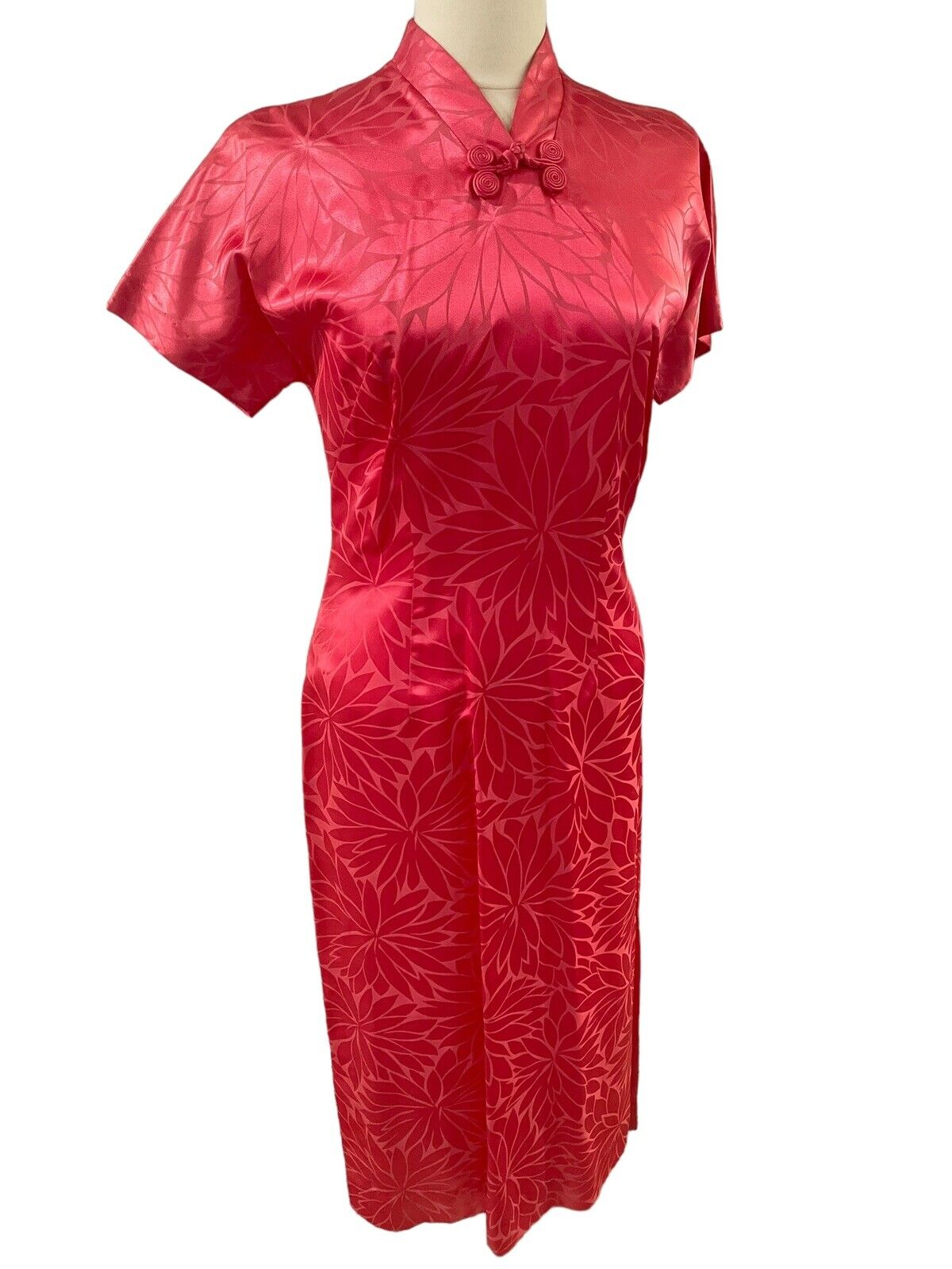 Alice Of California 60s Mod Vintage Hot Pink Floral Mandarin Collar Small
