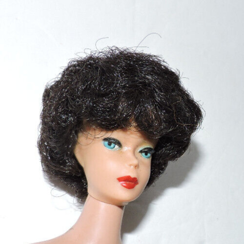 Vintage 1960s Red Lip-Raven Black Full Bubblecut Barbie Doll On Barbie Only Body