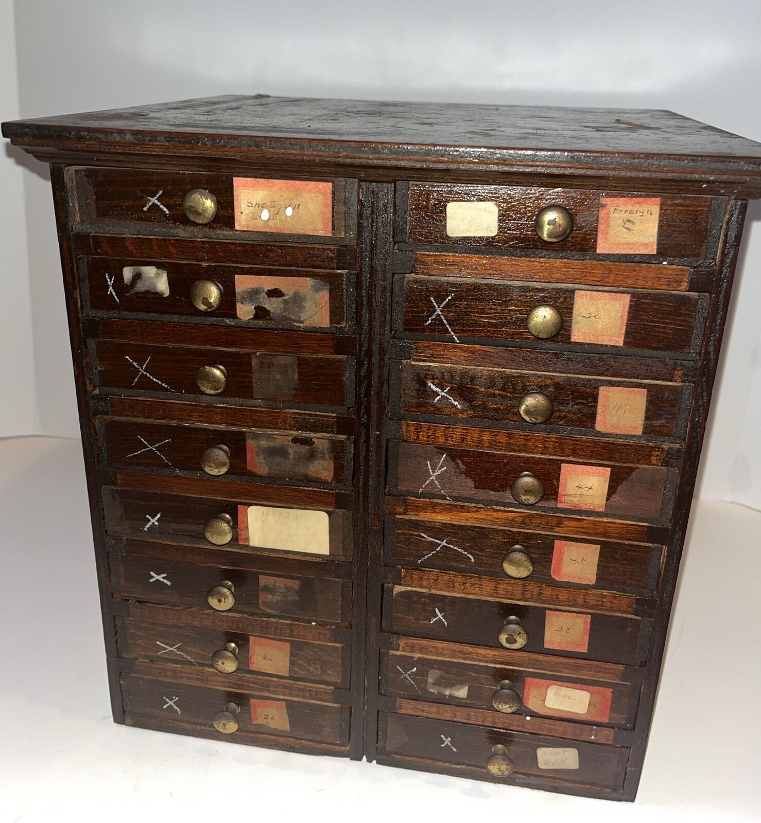 Antique 16 Drawer Cabinet Pine Wood apothecary Dental Scientific Brass Knobs