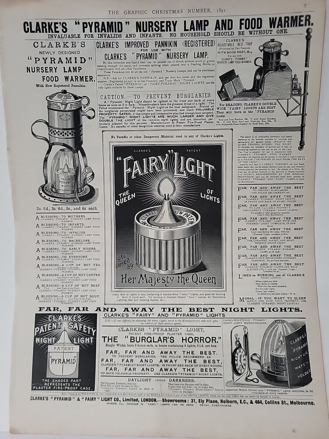 1891 Clarke\'s Pyramid & Fairy Light Co. London Victorian Print Ad The Graphic
