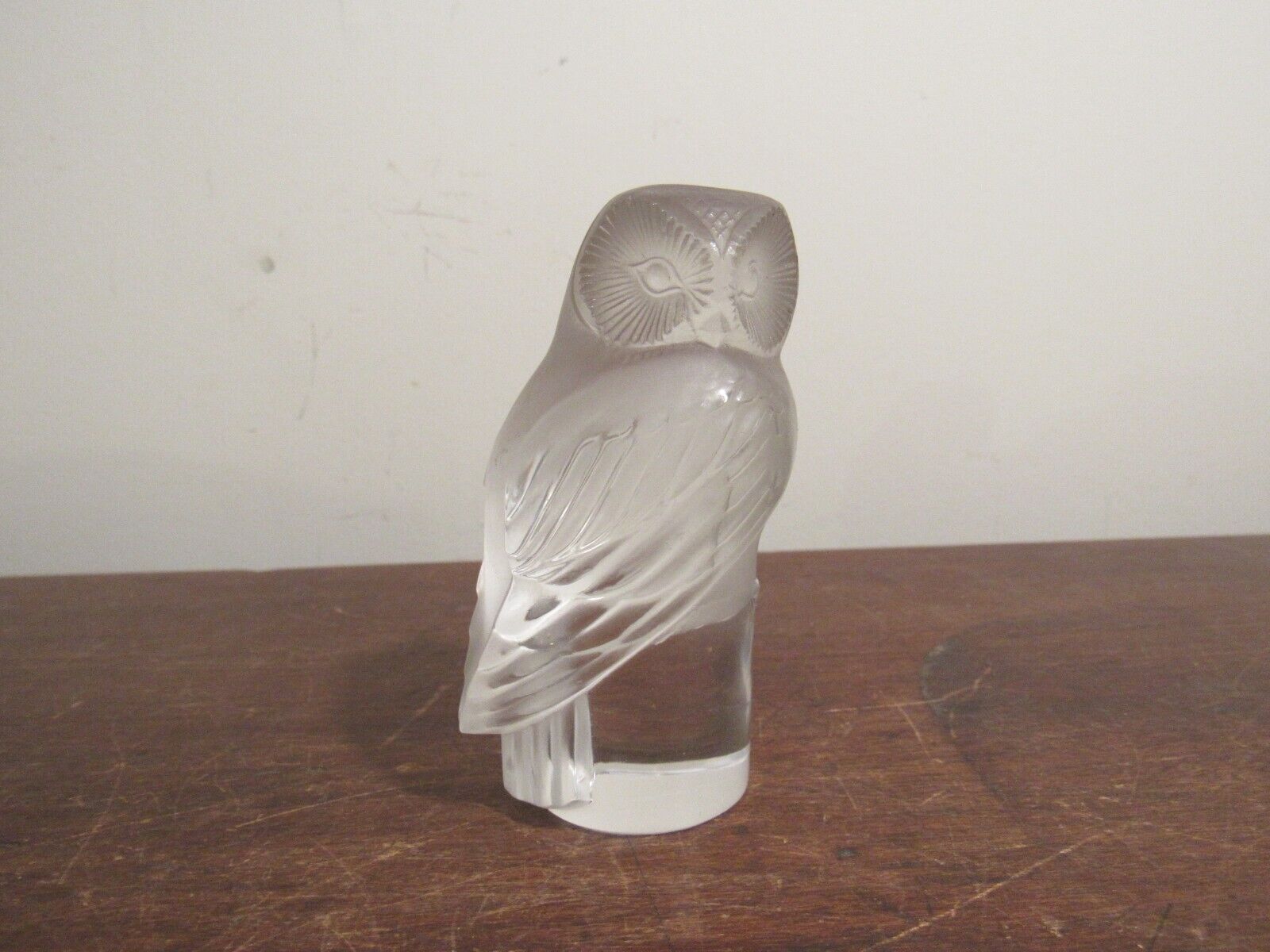 Lalique France Frosted Crystal Owl Figurine/Paperweight ~ Signed, MINT