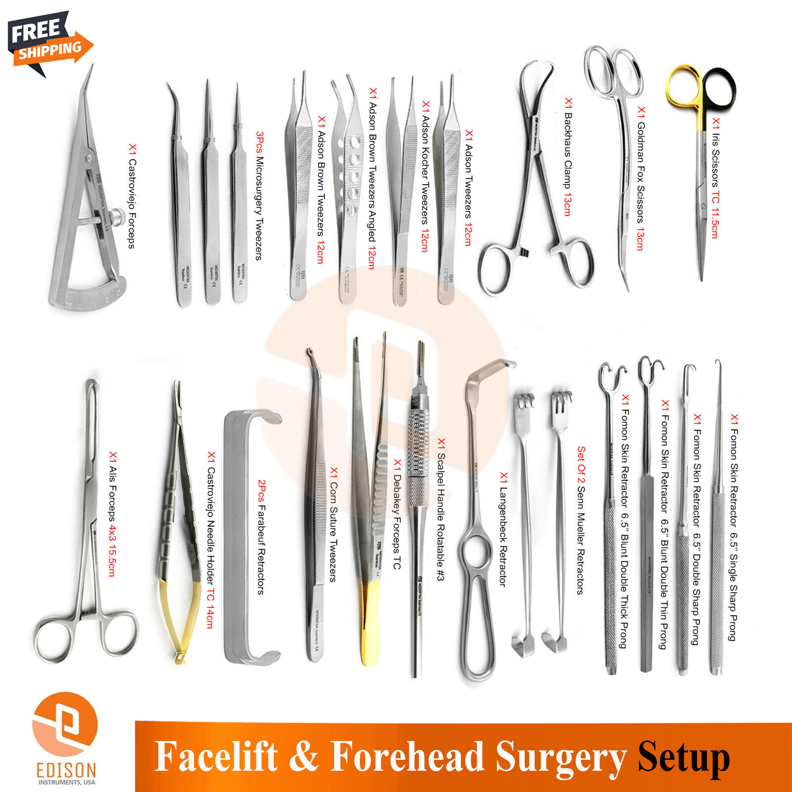 Facelift Plastic Surgery Kit Forehead Microsurgery Surgical Instruments Set