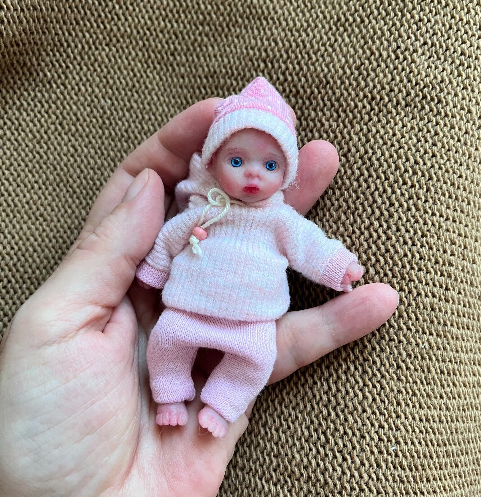 Mini silicone baby doll 4 inch Greta handsculpt by Kovalevadoll , painted