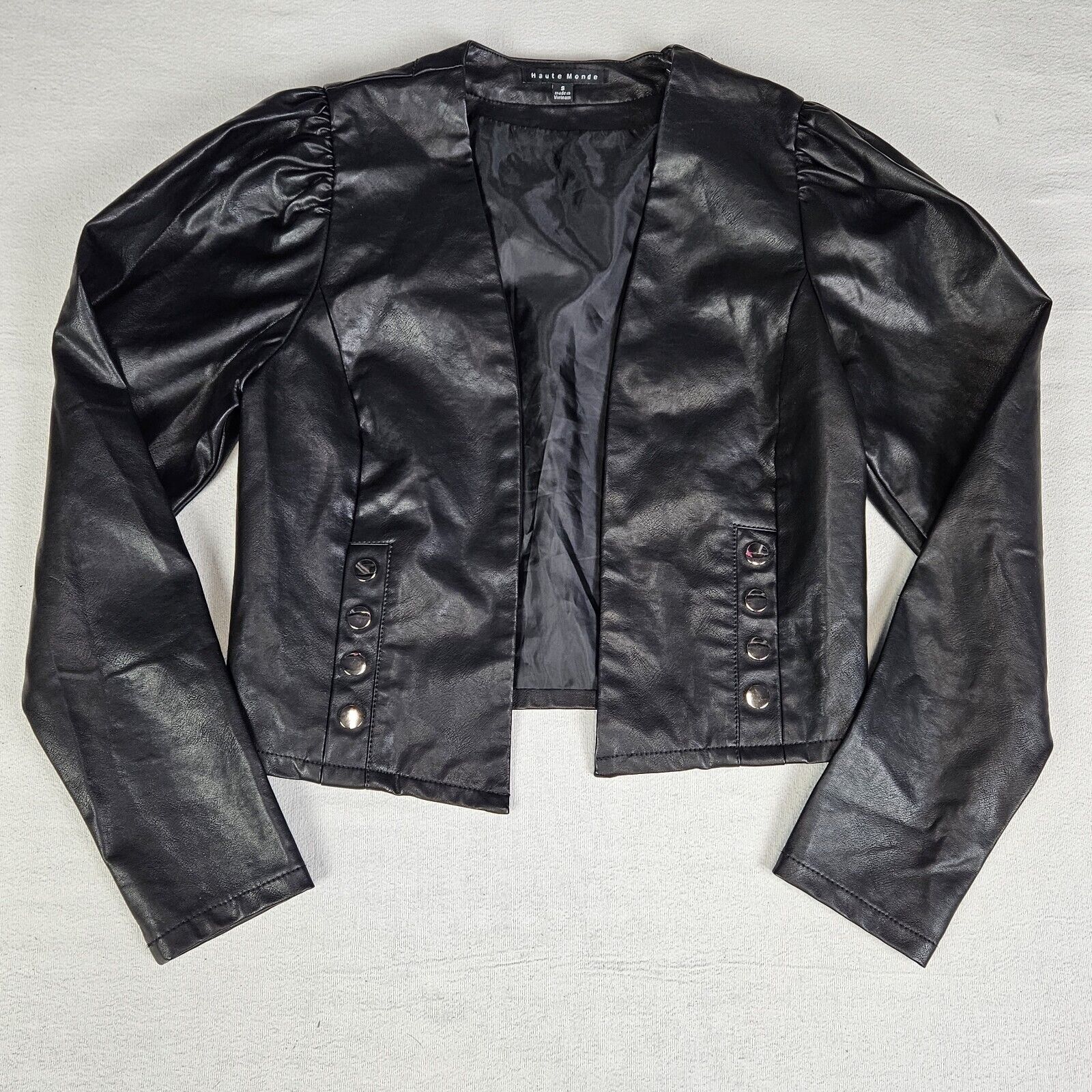 Haute Monde Black Faux Leather Cropped Jacket Women\'s Size S 142577