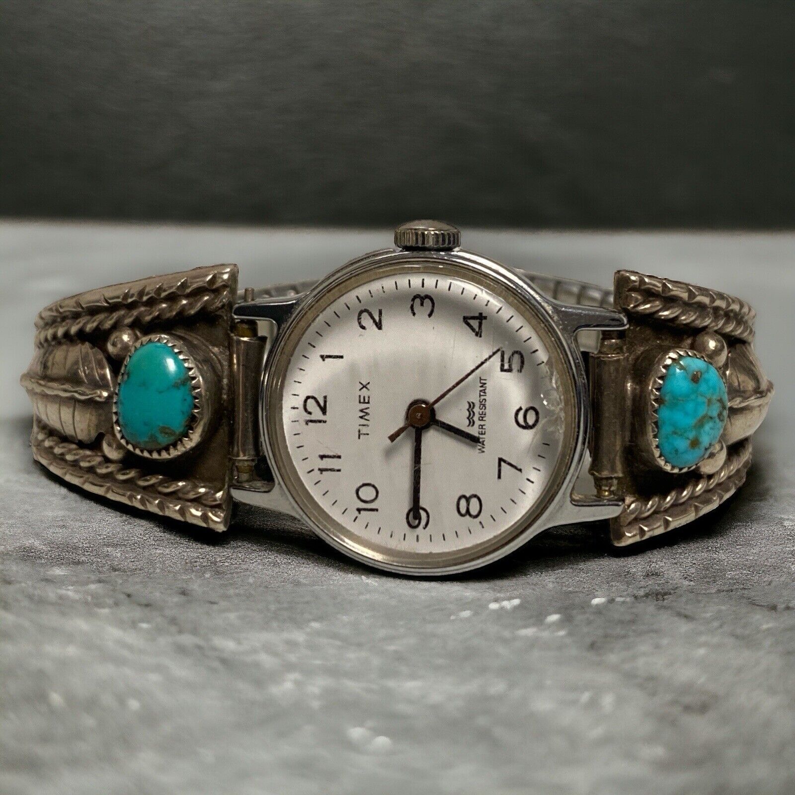 Native American Sterling Silver & Turquoise Watch Band & Womens Manual Timex