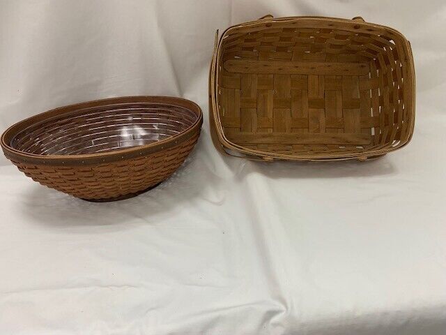 Longaberger  Rich Brown Oval Bowl Basket and vintage 19th Century Basket