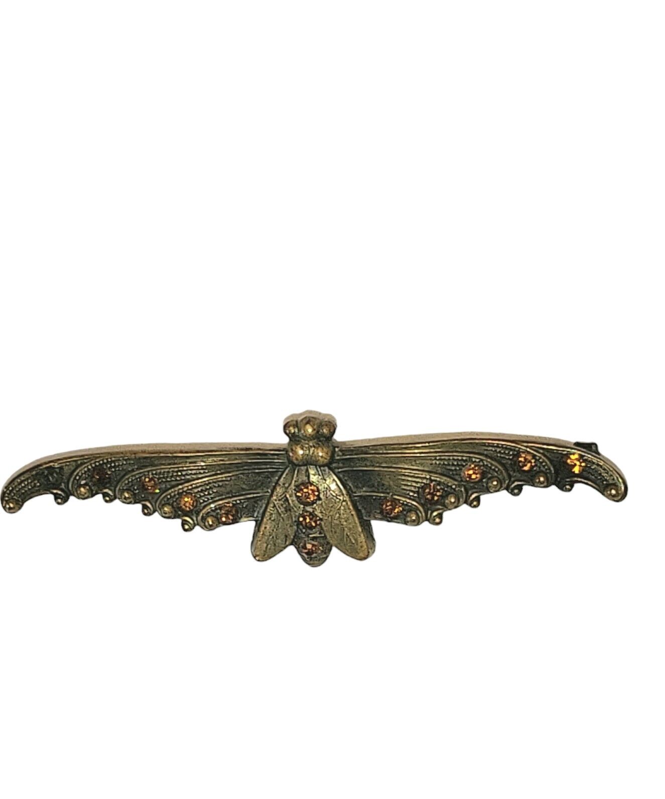Antique Art Nouveau Brass Rhinestone Moth Flying Cicada Brooch
