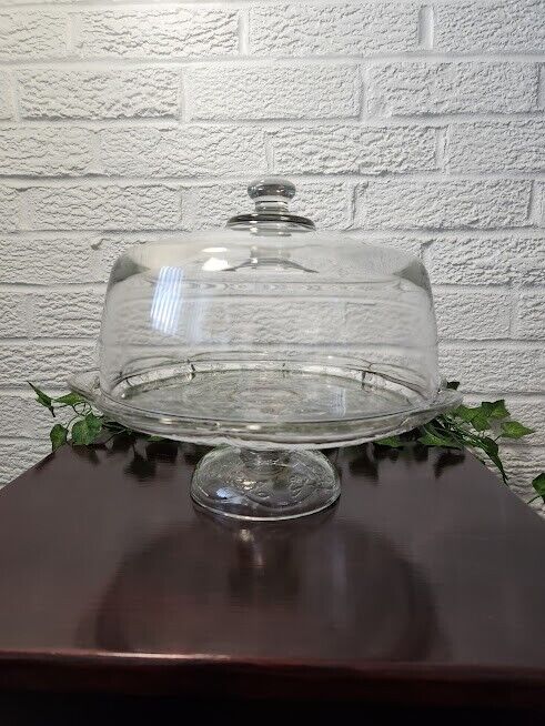 Vintage Anchor Hocking “ Savannah” Cake Stand With Glass Dome Lid
