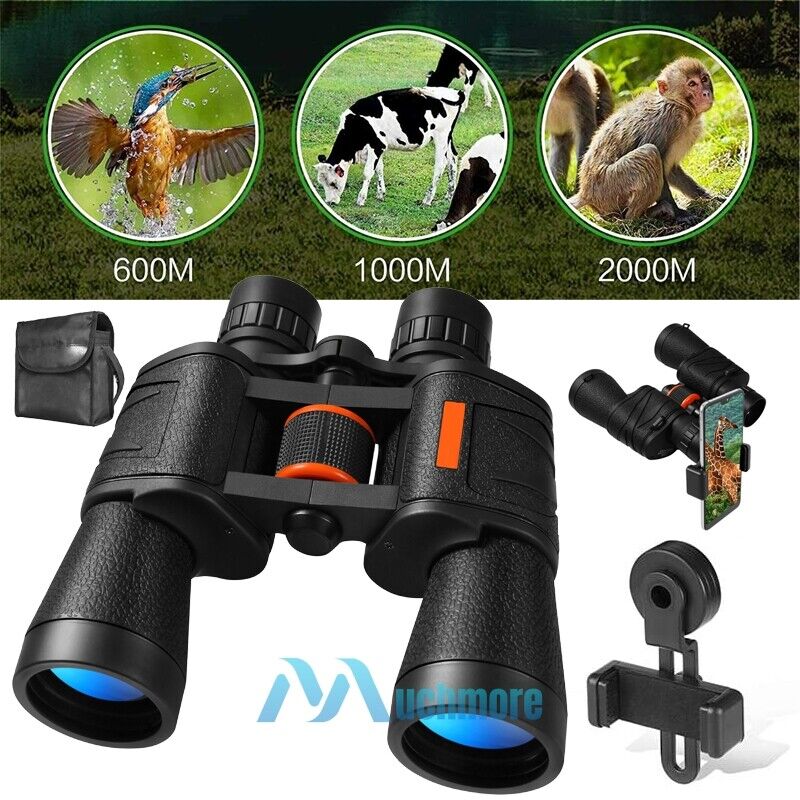 NEW German 20X50 High Power Binoculars HD Night Vision Waterproof + Phone Clips