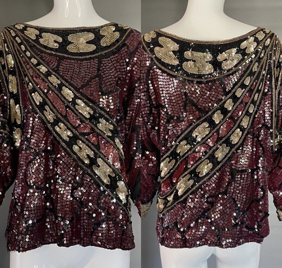Vintage Judith Ann Creations Sequin Top Blouse Batwing Slouchy M L