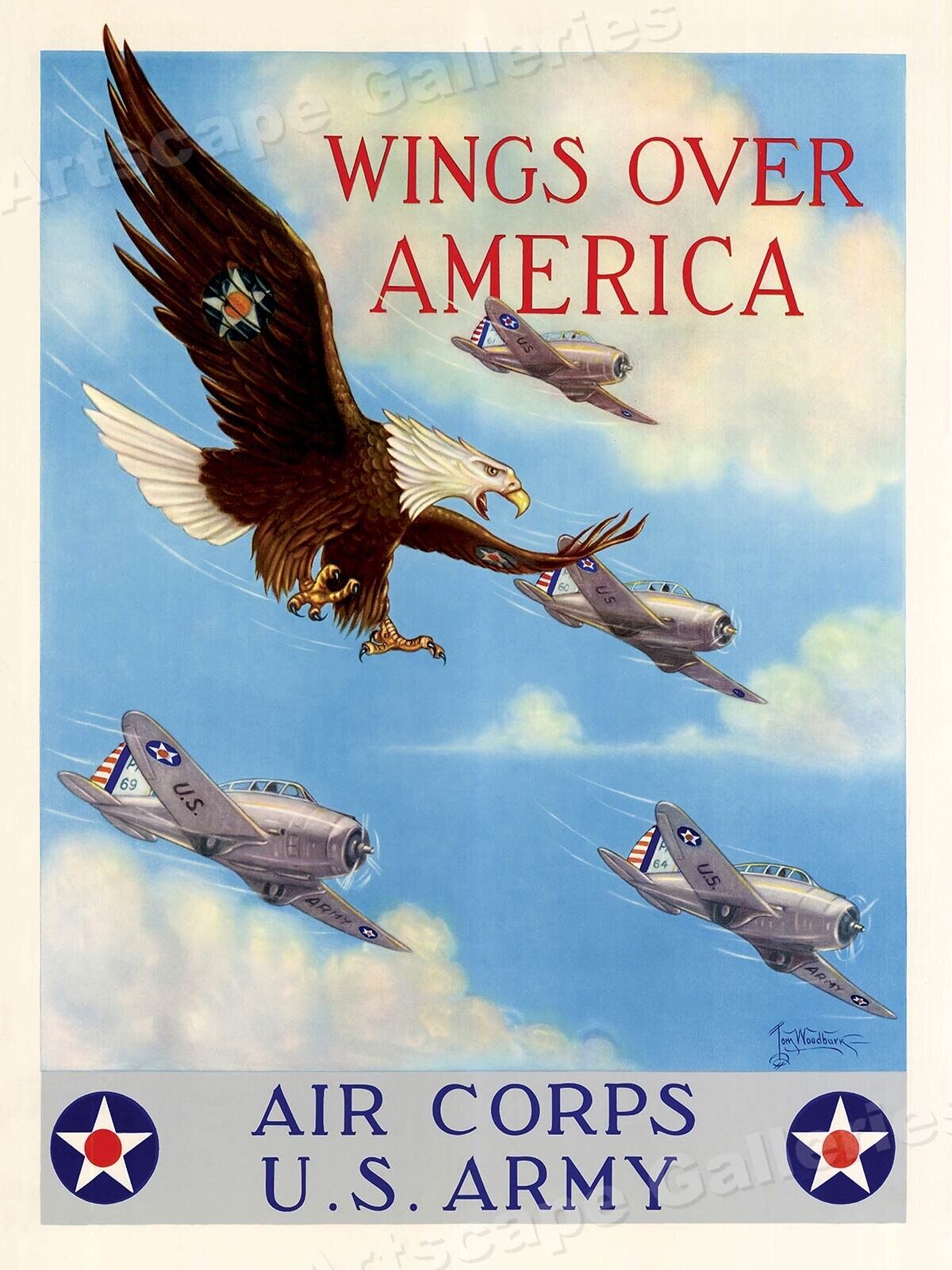 1940s Wings Over America WW2 US Army Air Corp Vintage Style Poster - 18x24