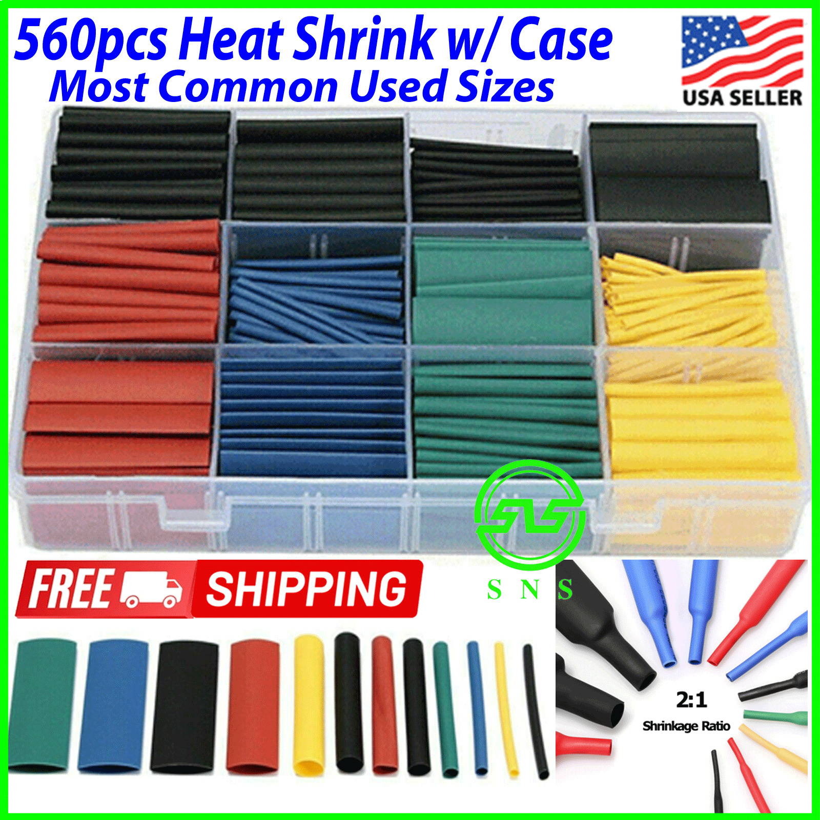 560Pcs HEAT SHRINK TUBING Insulation Shrinkable Tube 2:1 Wire Cable Sleeve W BOX