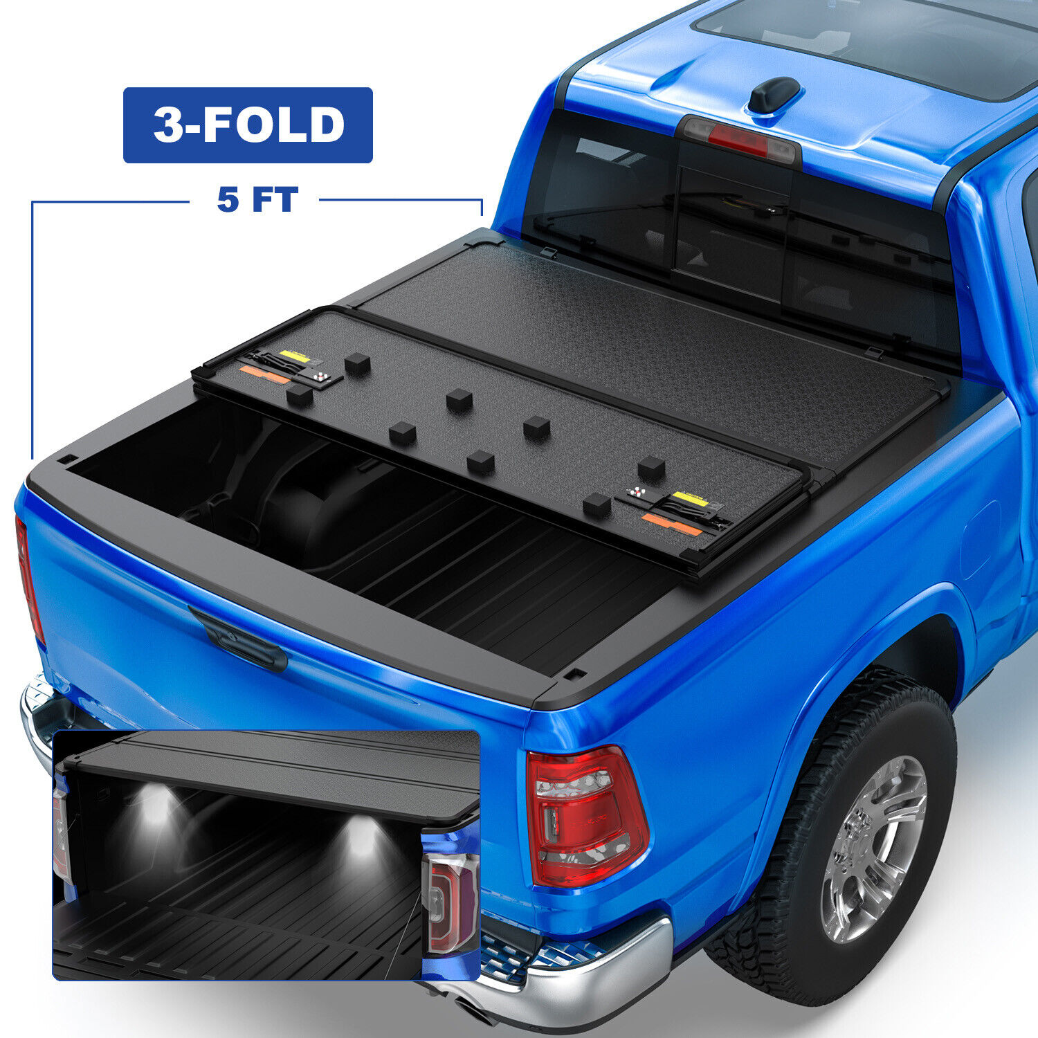 5Ft 3-Fold Hard Solid Tonneau Cover For 2019-2023 Ford Ranger Truck  5' Bed New