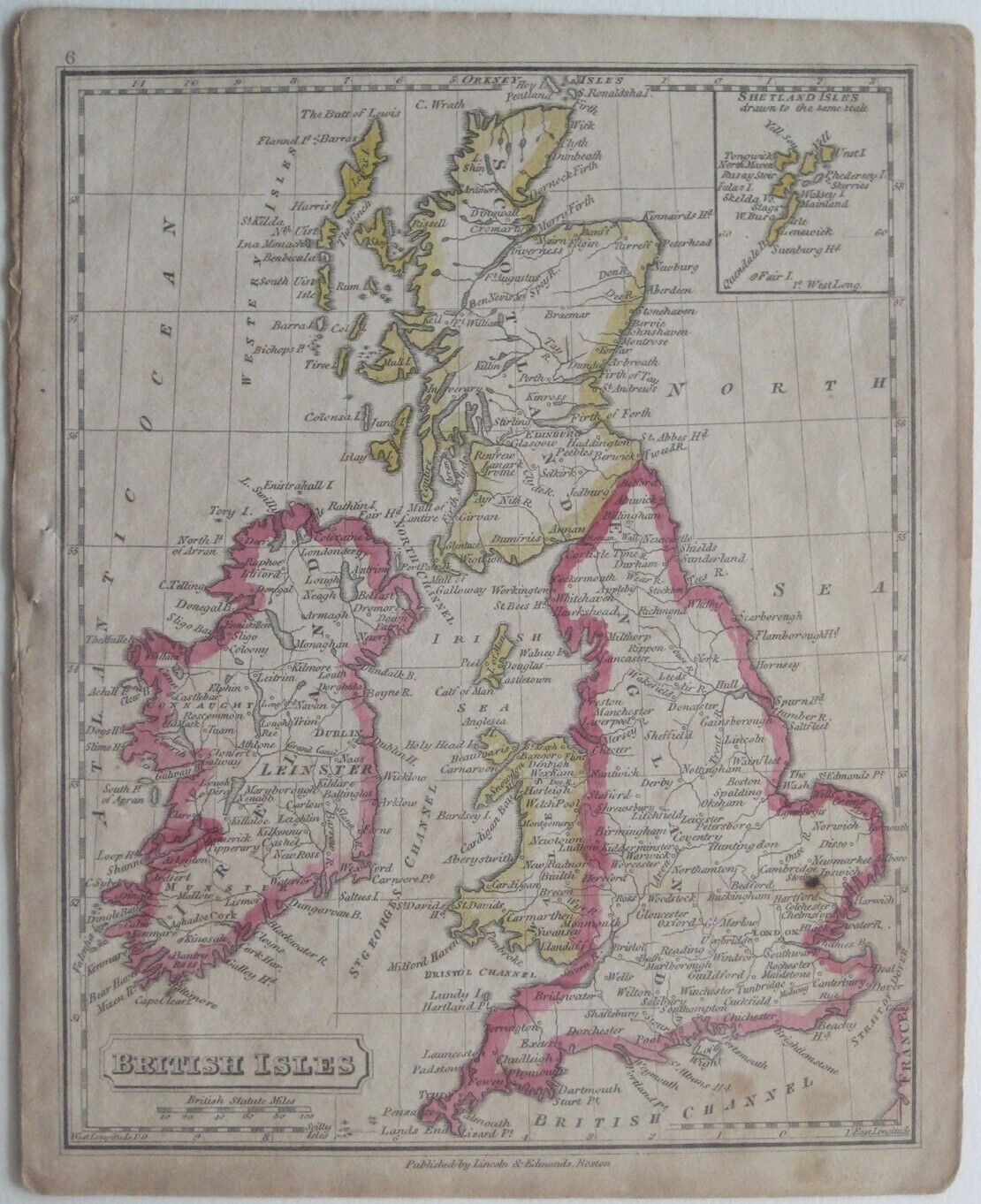 Original 1821 Map BRITISH ISLES England Scotland Ireland Wales Printed in Boston