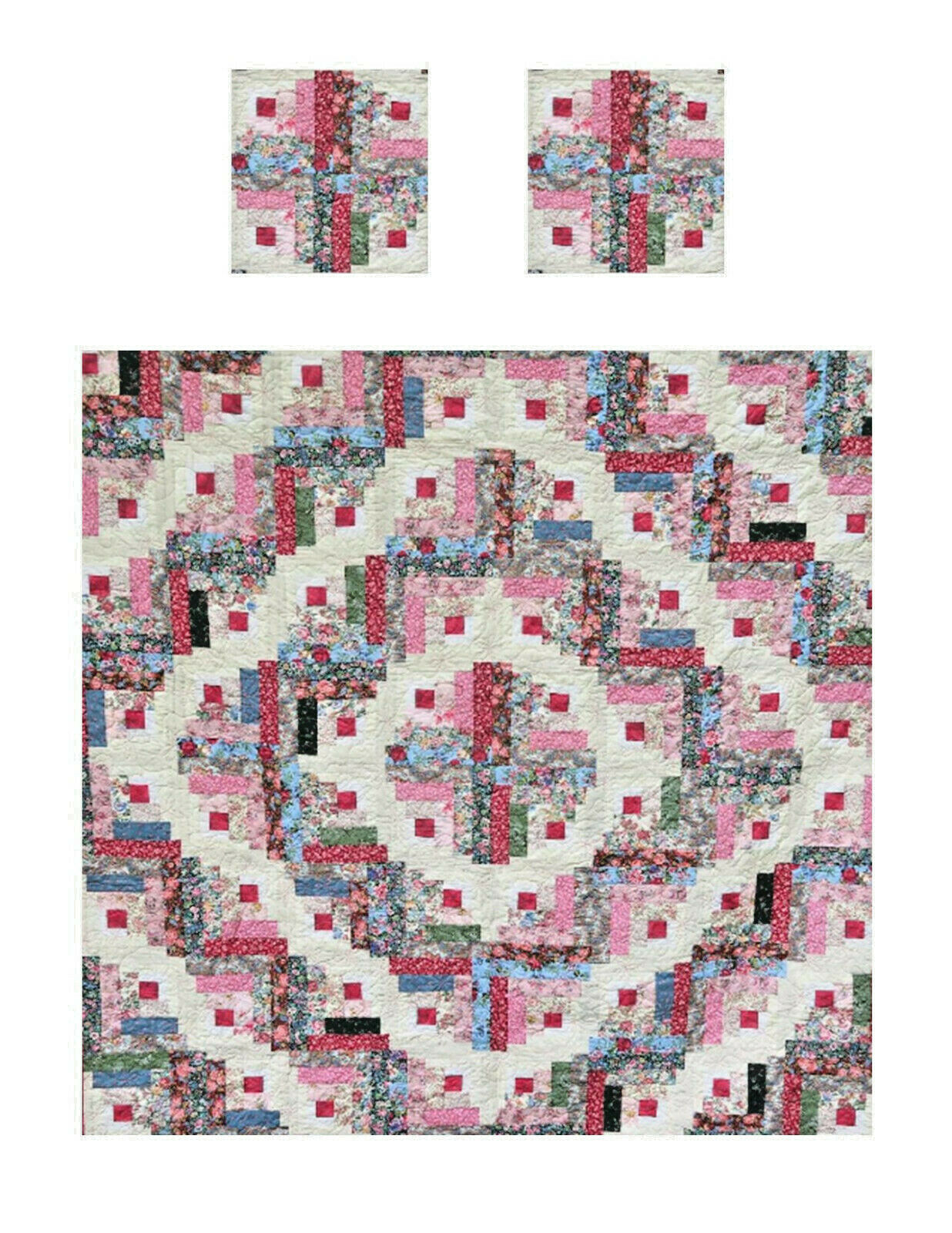 Miniature Dollhouse Pink Garden Quilt Top Computer Printed Fabric new