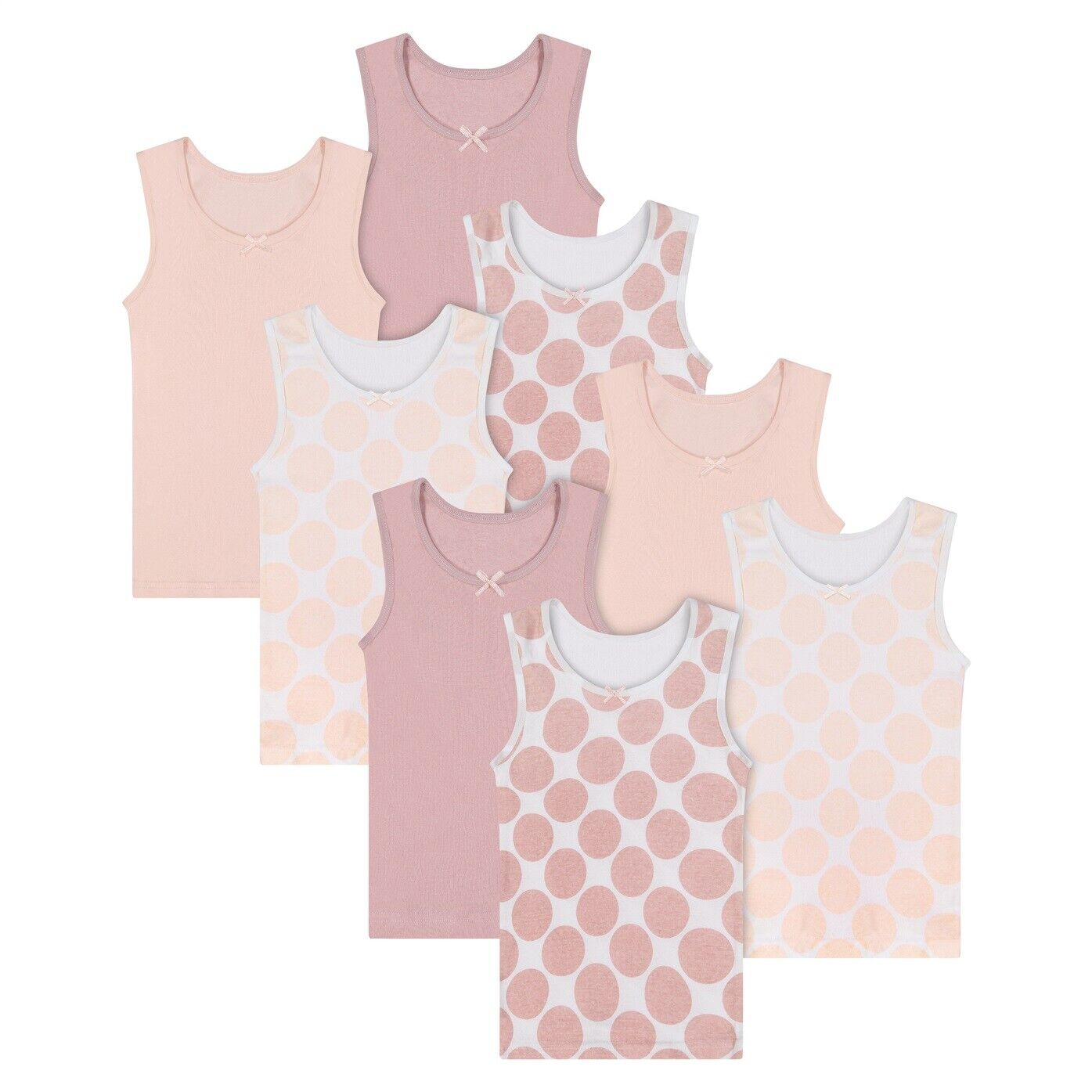 Buyless Fashion Girls Tagless Cami Pink Polka Dot Undershirts Cotton (8 Pack)