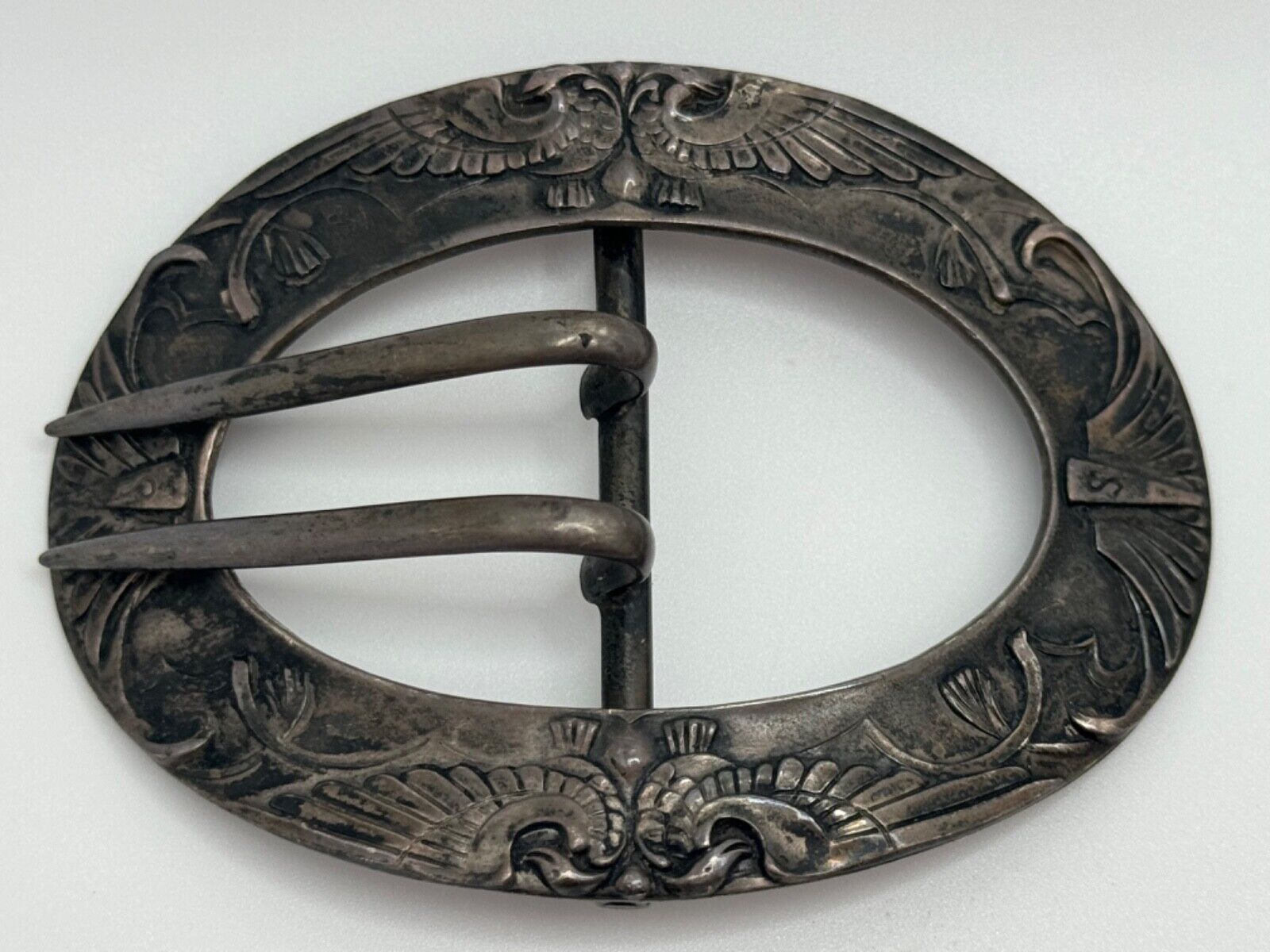 Antique Unger Bros Art Nouveau Bird Sterling Silver Belt Buckle