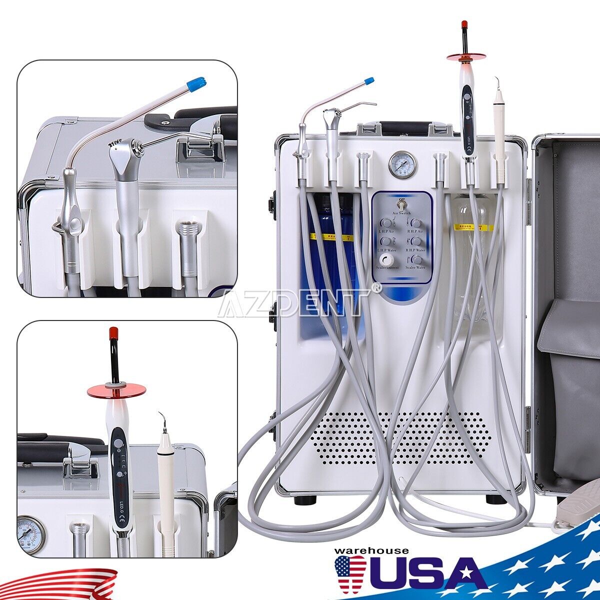 Portable Mobile Dental Delivery Unit System Cart Suction Air Compressor 4Hole US