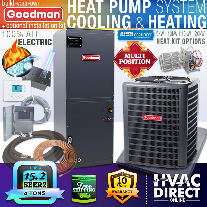 4 Ton Goodman Heat Pump AC Split System Central Air Conditioner - 15.2 SEER2