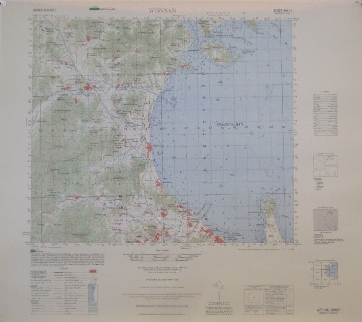 1951 US Army Topo Map WONSAN North Korea Kalma Pando Peninsula Hamgyŏngnamdo
