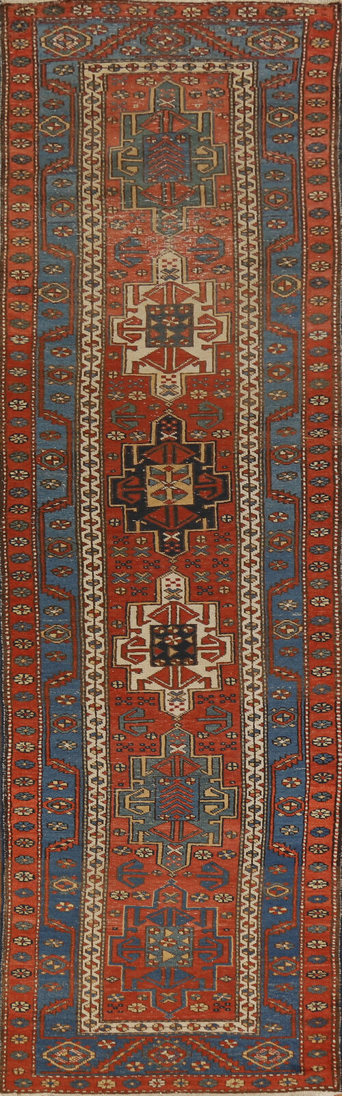 Vegetable Dye Antique Heriiz Serapi Runner Rug 3x13 Wool Handmade Hallway Carpet