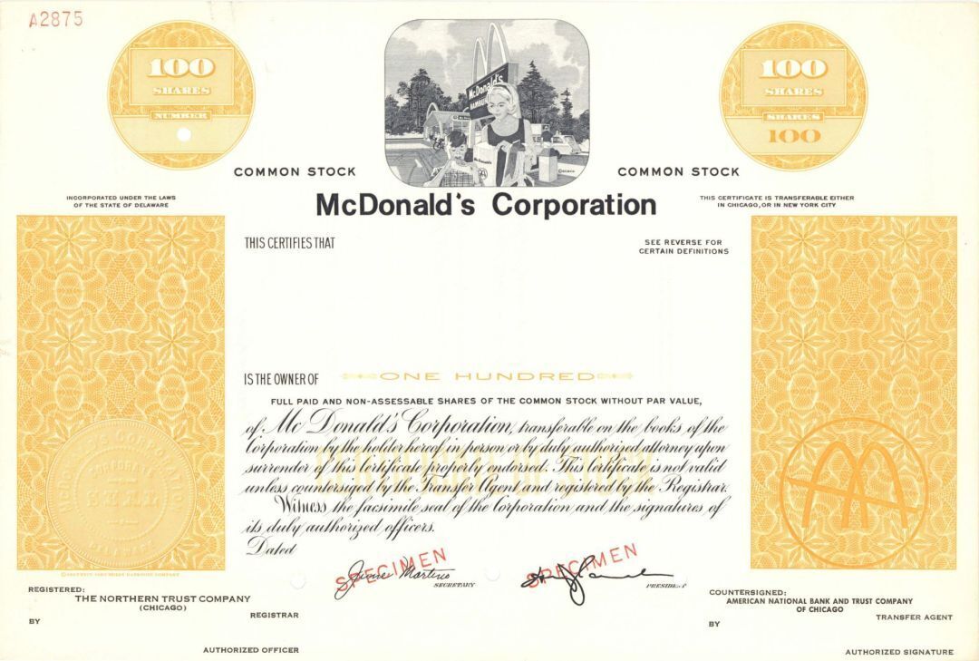 McDonald\'s Corp. - Specimen Stock Certificate - Specimen Stocks & Bonds