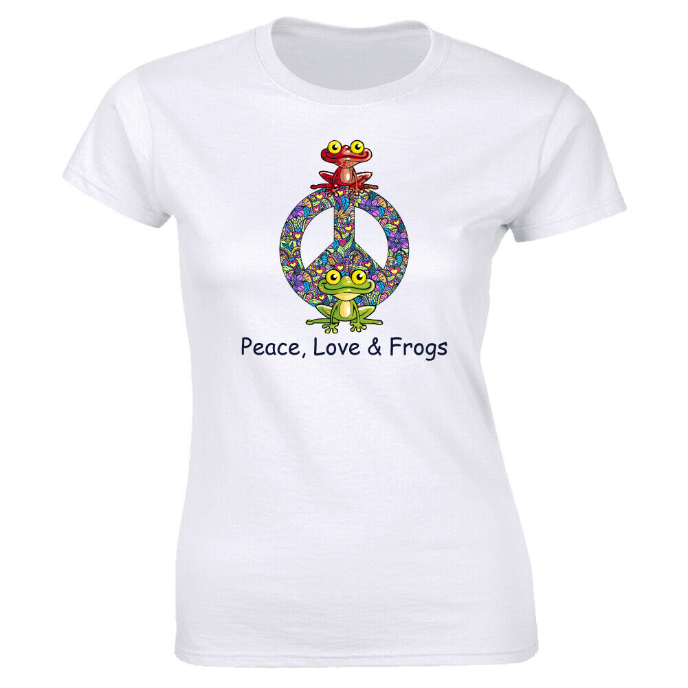 Peace Love and Frogs with Peace Sign Symbol Women's T-Shirt Frog Lovers