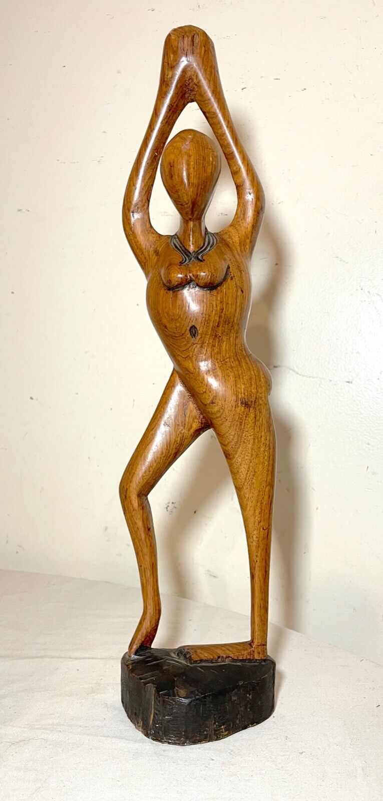 antique hand carved abstract modernist nude lady wood figural sculpture statue .