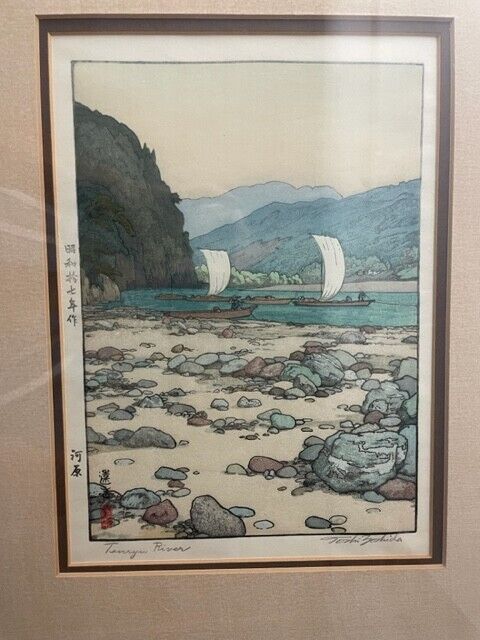 Toshi Yoshida Woodblock - Tenryu River, Framed. Artist signed.