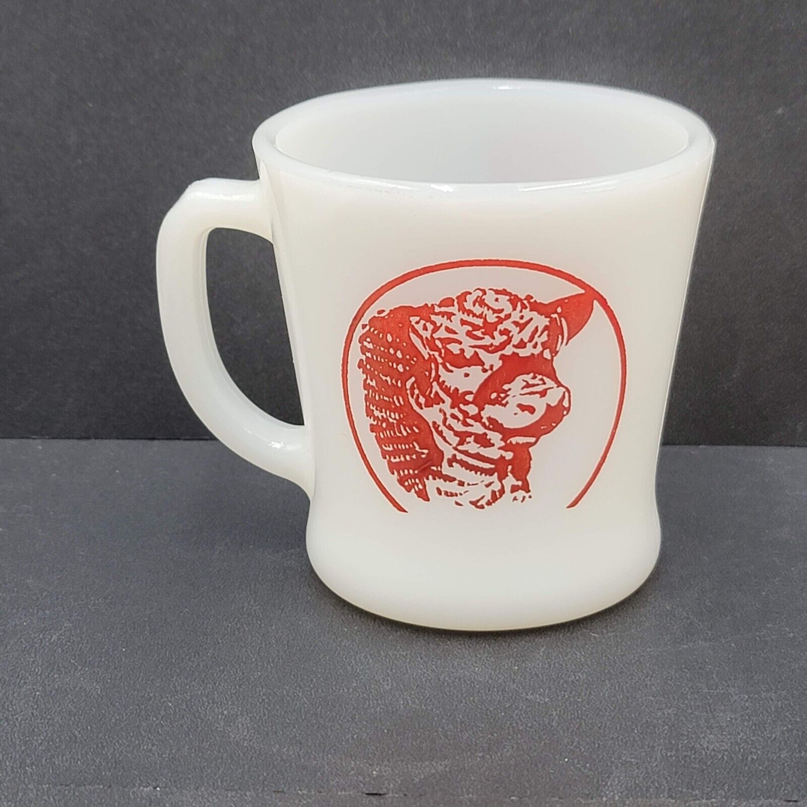 Vintage Sizzler Steakhouse Fire King Coffee Mug Cup White Red RARE