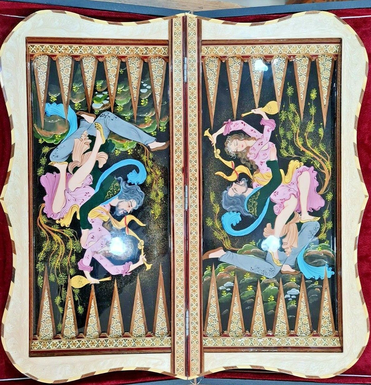 HANDCRAFTED Persian Khatam Backgammon HANDMADE Oriental Wooden Backgammon 