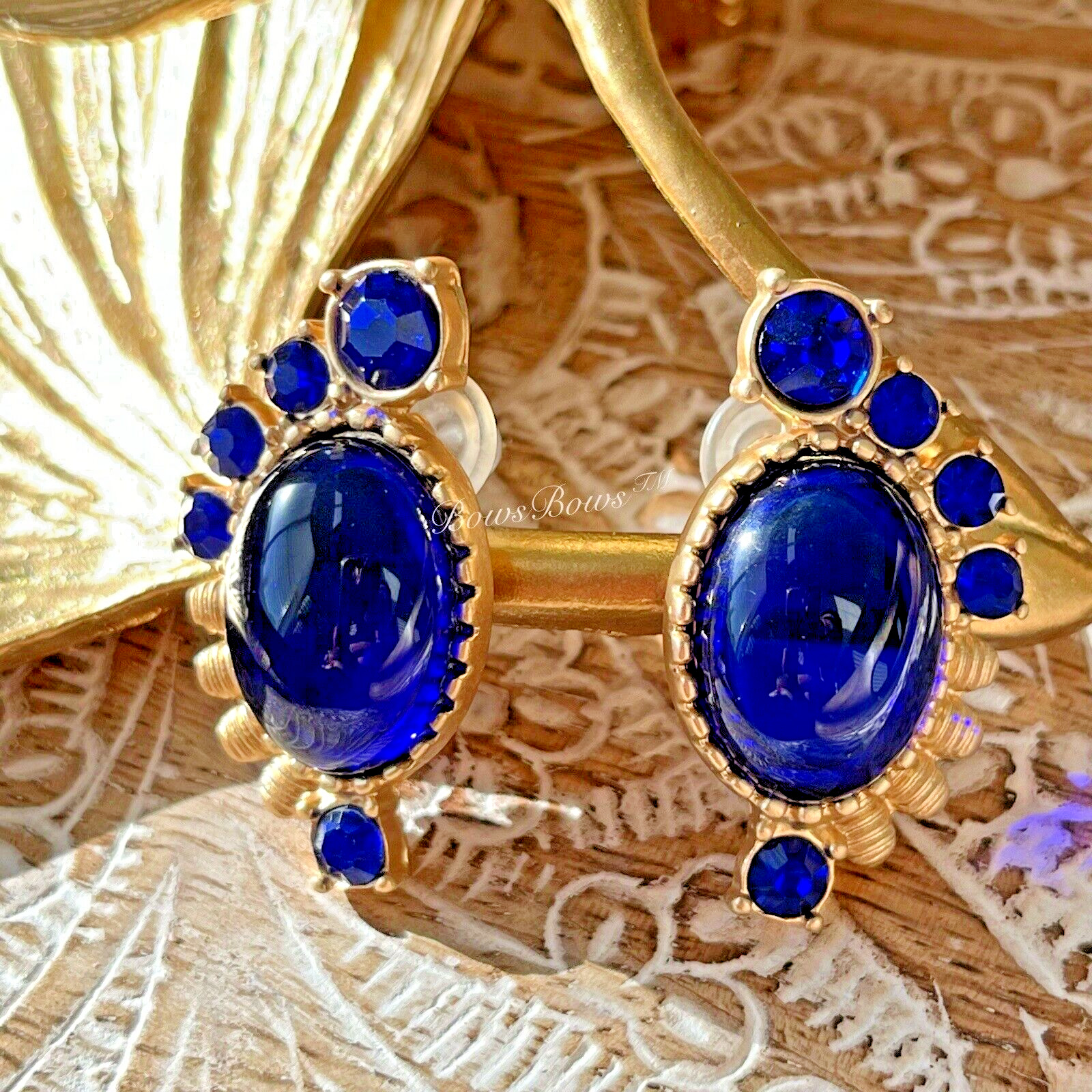 Brand NEW Vintage European Gold Plated Cabochon Resin Earring Silver Post VTGWRD