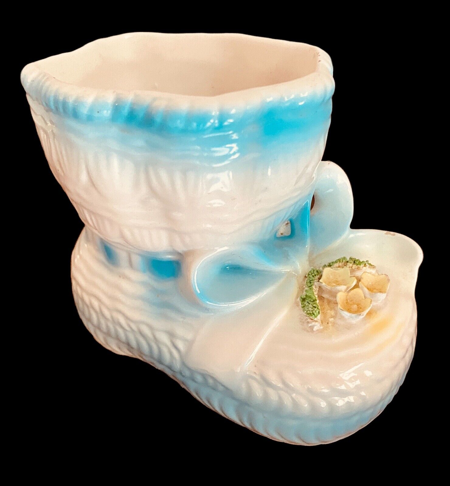 Vintage Rubens Baby Bootie Planter Vase Blue Ceramic