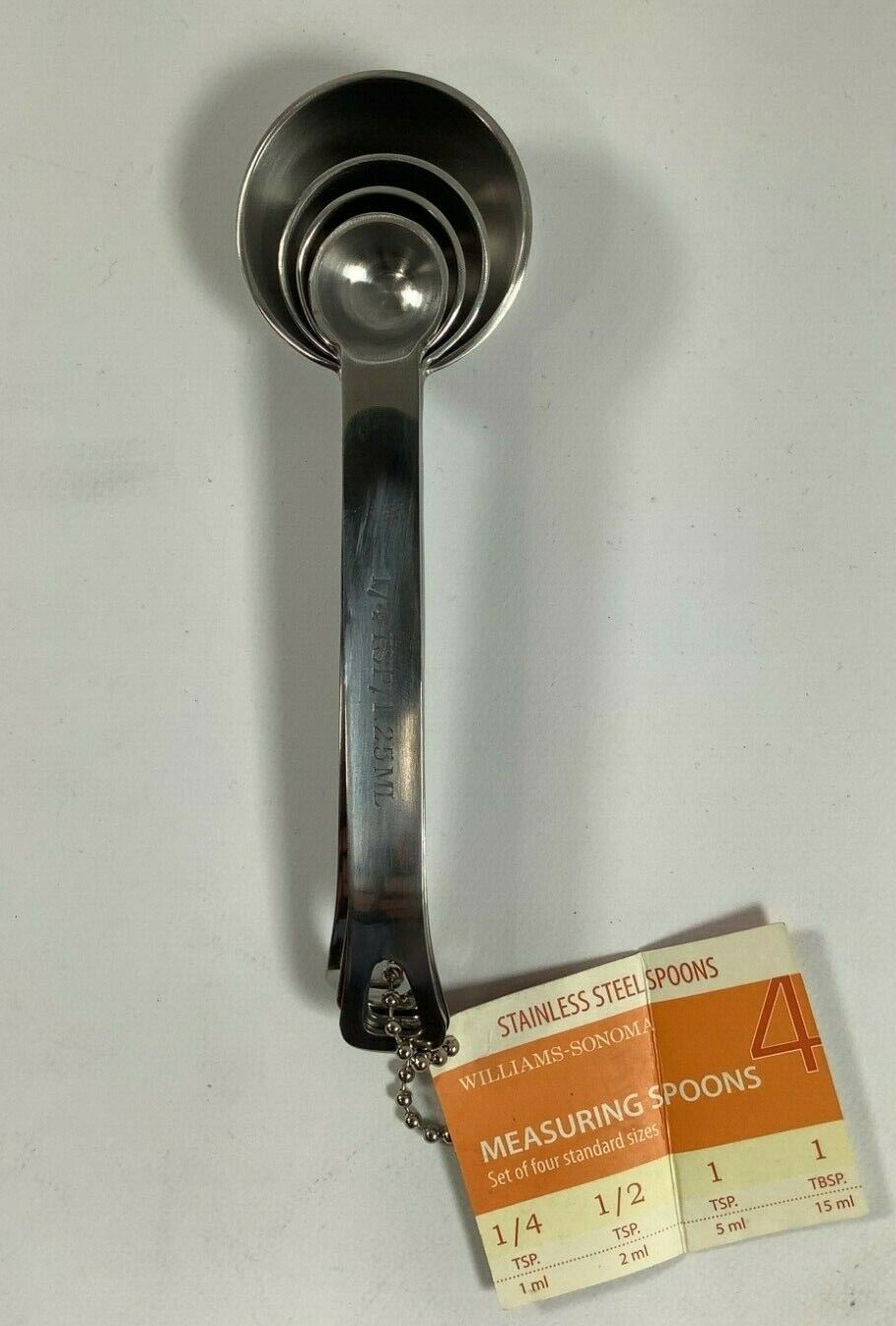 Williams-Sonoma Stainless Steele Measuring Spoon Set 4 pack NEW