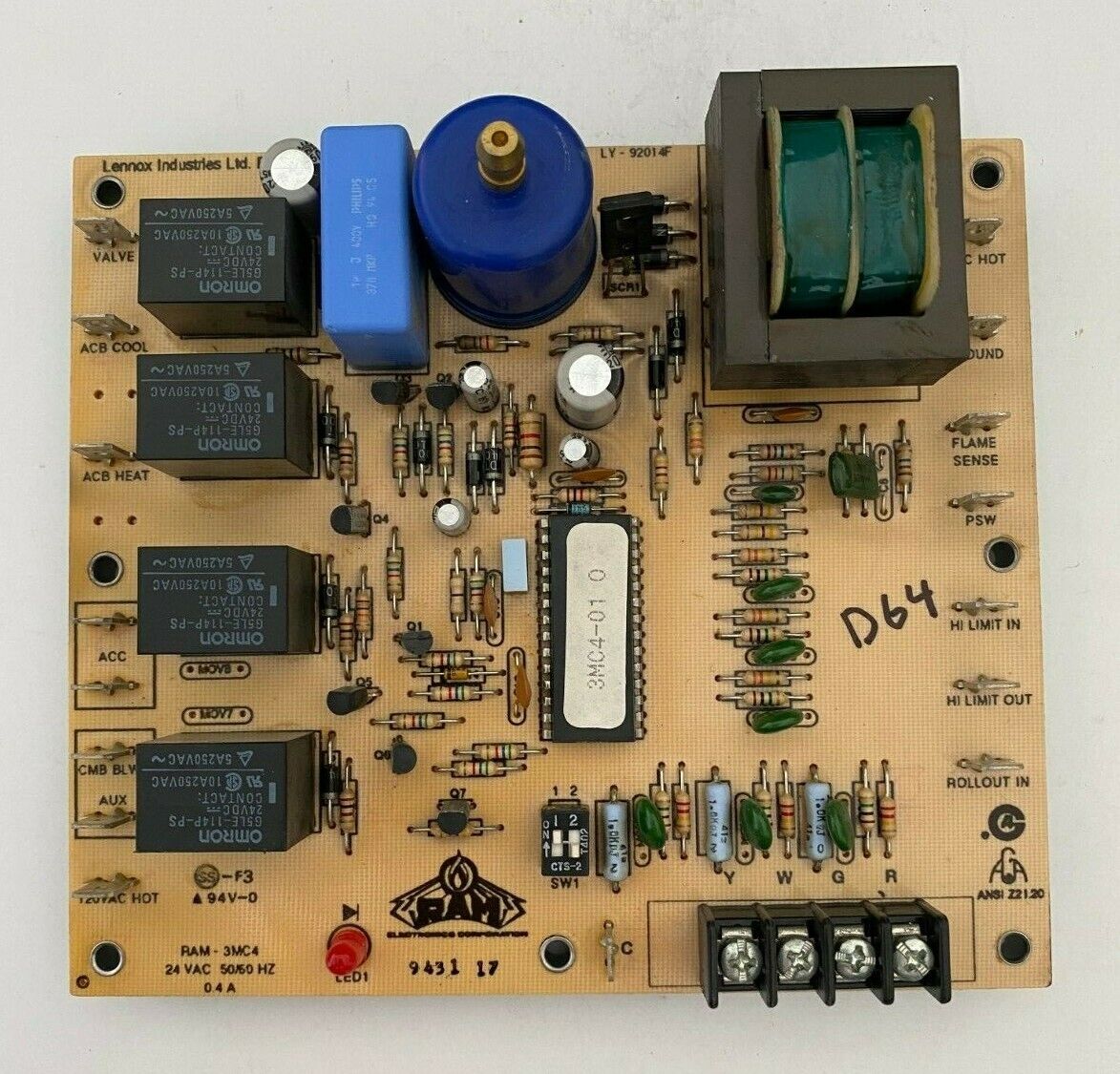 LENNOX 20J8001 Ignition Control Circuit Board RAM 3MC4-01 RAM-3MC4 used #D64