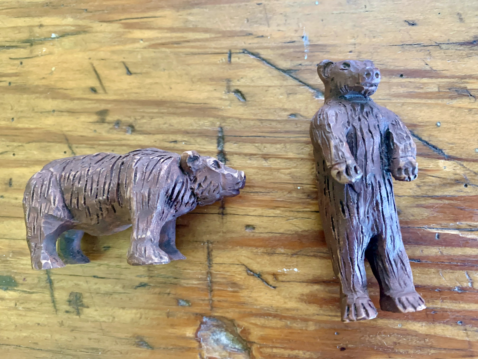 Vintage 1987 Wolf Creek Folk Art Brown Bears Noah\'s Ark Set Wood Resin Pair