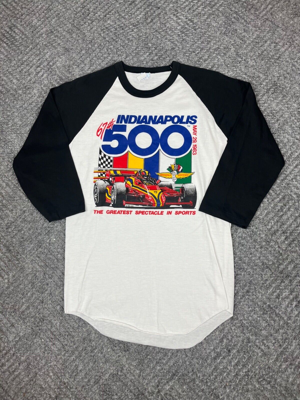 Vintage 1983 Indianapolis 500 T-Shirt Mens Medium Raglan Indy Car Racing Adult